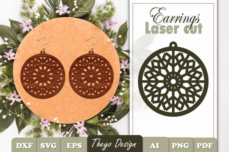 Snowflake Earrings Laser Cut | Mandala Earrings Design Svg