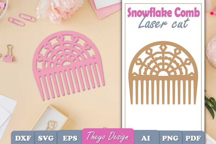 Laser Cut Wooden Hair Comb | Snowflake Comb Laser Cut SVG