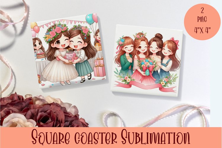 Square Coaster sublimation | Mom and baby
