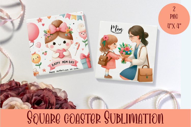 Square Coaster sublimation | Mom and baby