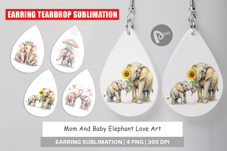 Mom And Baby Elephant Love Art Earring