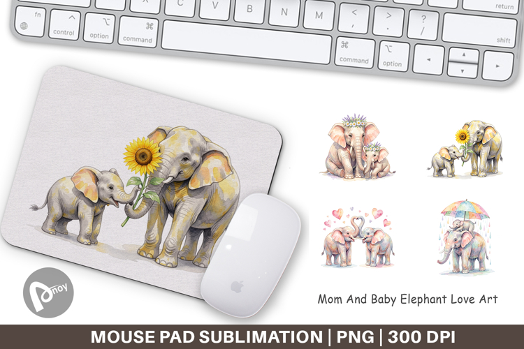 Mom And Baby Elephant Love Mouse Pad