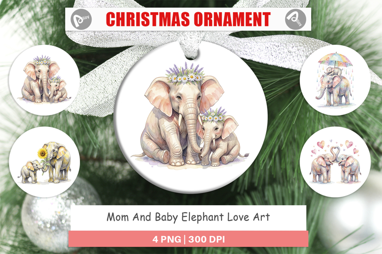 Mom And Baby Elephant Love Art Ornament