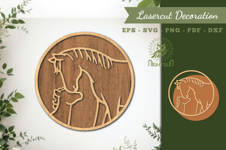 Mom and Baby Horse Lasercut Decoration SVG example image 1