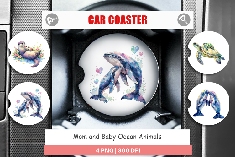 Mom and Baby Ocean Animals Car Coaster
