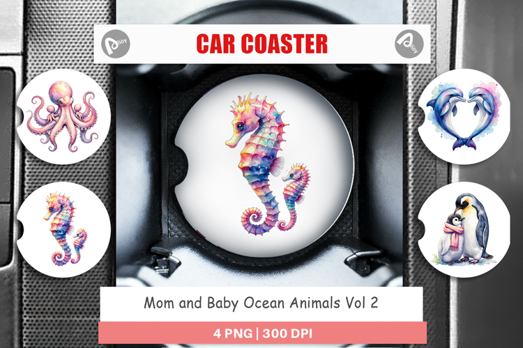 Mom and Baby Ocean Animals Car Coaster