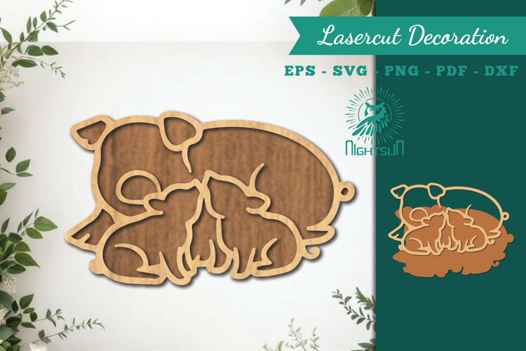 Mom and Baby Pig Lasercut Decoration SVG example image 1