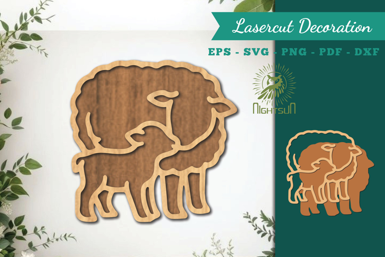 Mom and Baby Sheep Lasercut Decoration SVG example image 1
