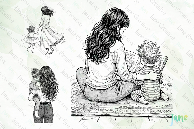 Black And White Family Clipart Image 5