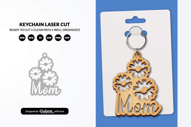 Mom and Flowers Keychain Laser Cut SVG