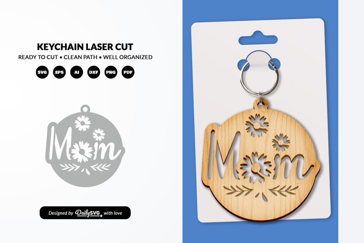 Mom and Flowers Keychain Laser Cut SVG