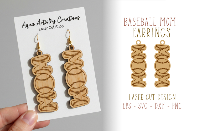Baseball Mom Dangle Earrings Laser Cut Template