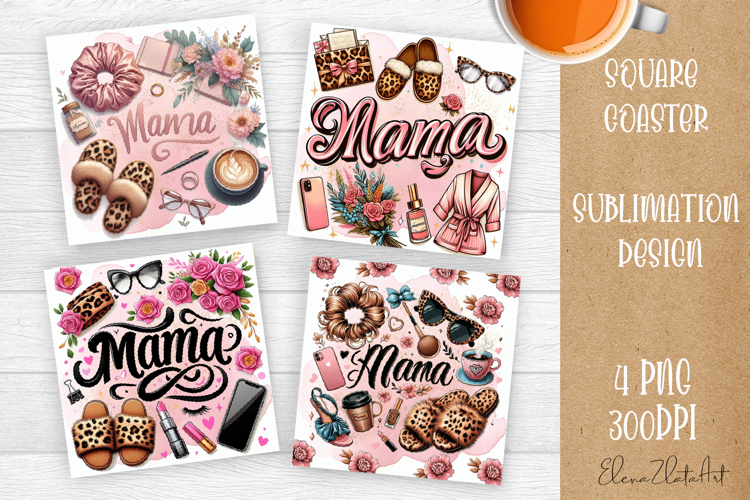 Mama, Mom square coaster sublimation design Happy Mother Day