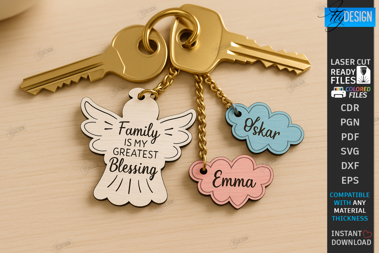 Family Keychain Laser Cut |Wooden Key Rings|Family SVG| CNC