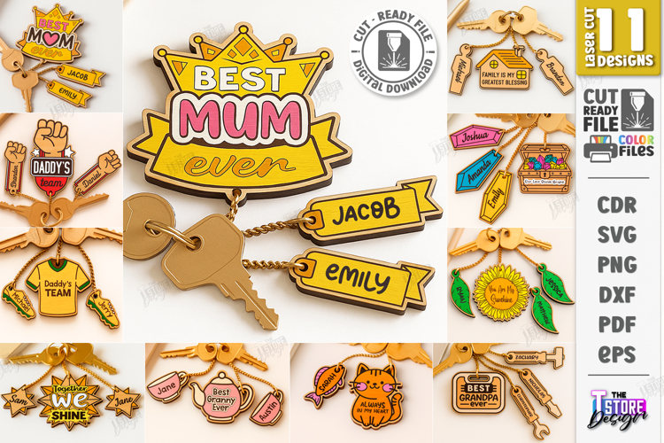 Family Keychains Laser Cut Bundle| Key Rings |Family SVG