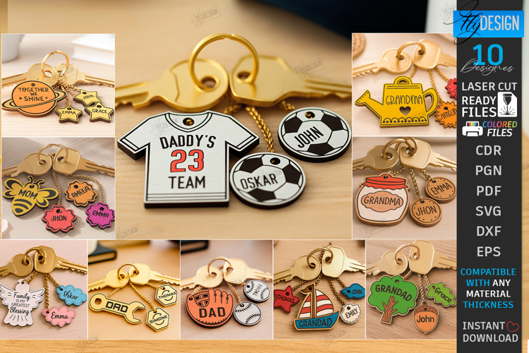 Family Keychain Laser Cut Bundle|Wooden Key Rings|Family SVG