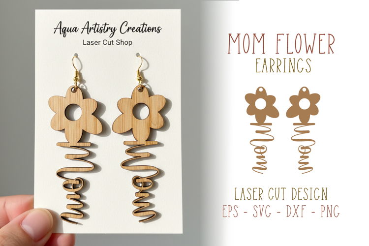 Mom Flower Earring, Dangle Mothers Day Gift, Flower Mom SVG