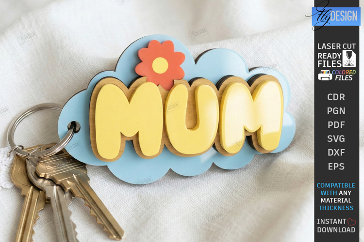 Mothers Day Keychain Laser Cut | Granny Keyring |Floral SVG