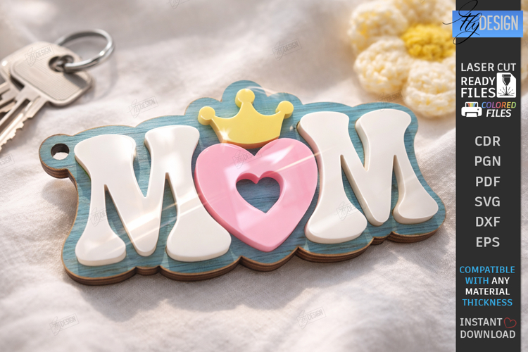 Mothers Day Keychain Laser Cut | Granny Keyring |Floral SVG