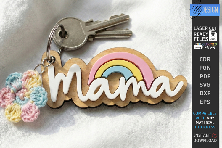 Mothers Day Keychain Laser Cut | Granny Keyring |Floral SVG