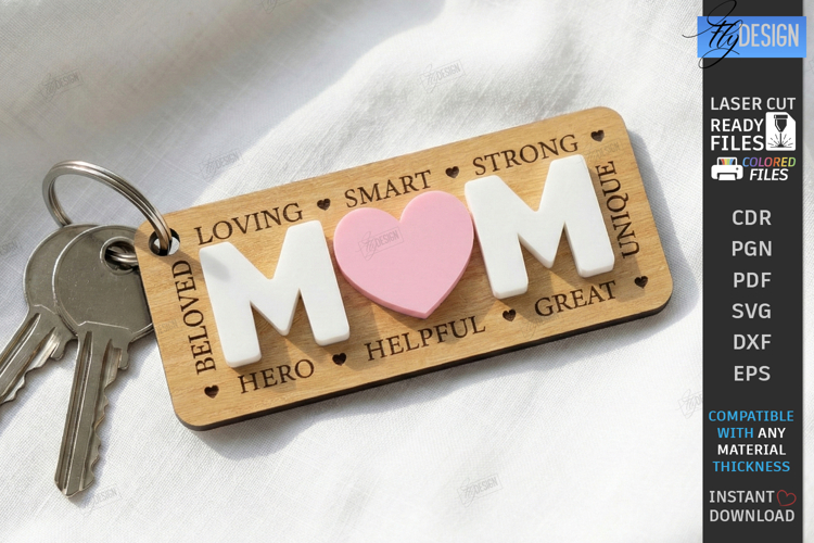 Mothers Day Keychain Laser Cut | Granny Keyring |Floral SVG