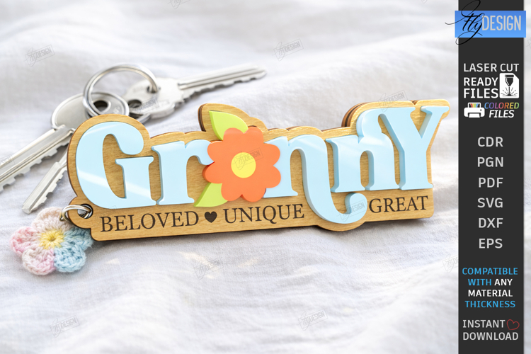 Mothers Day Keychain Laser Cut | Granny Keyring |Floral SVG