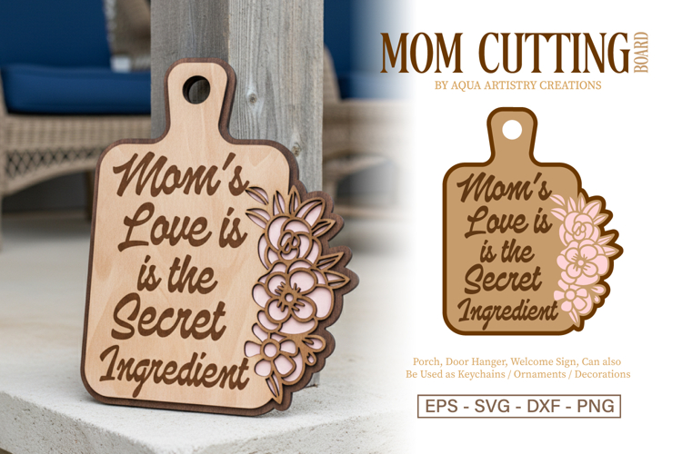 Floral Mom Cutting Board - Mothers Day Gift Laser Cut