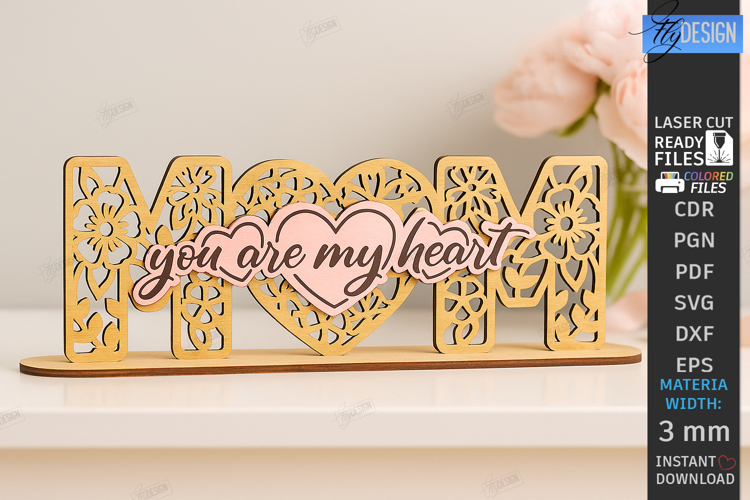Mom Love You Stand Laser Cut|Family Design|Table Decoration