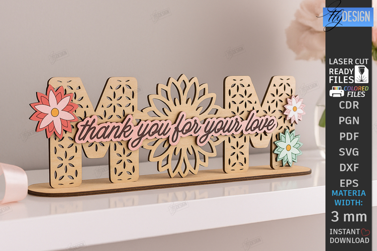 Mom Love You Stand Laser Cut|Family Design|Table Decoration