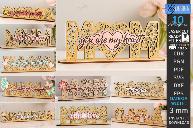 Mom Love You Stands Laser Cut Bundle|Family SVG|Table Decor