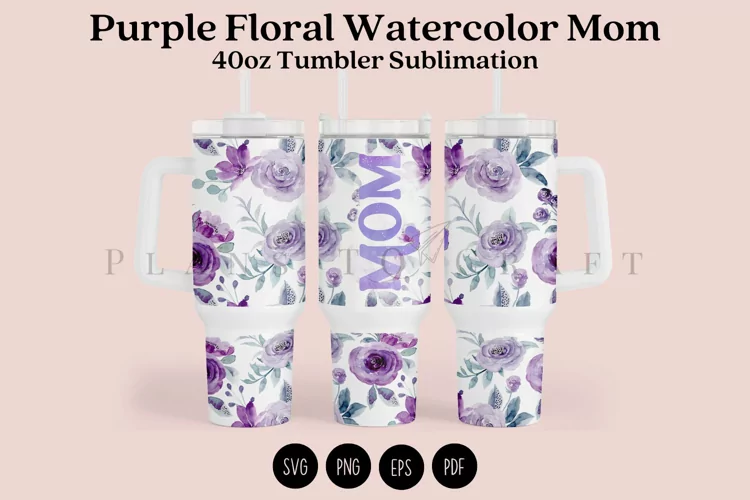 Mom Purple Watercolor 40oz Tumbler Sublimation Wrap