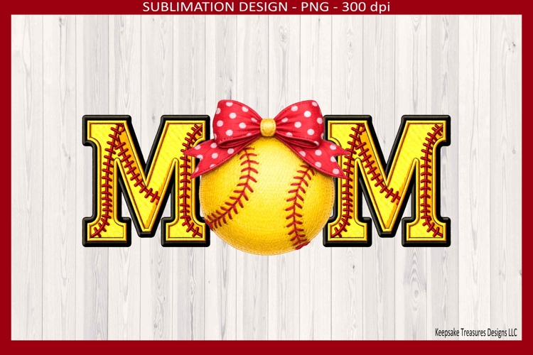 Mom Softball, Faux Embroidery Letters, Sublimation Png