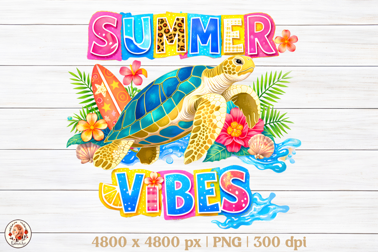 Summer Vibes Sublimation Design with sea turtle