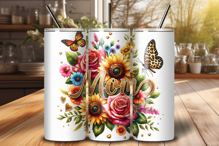Floral Mom Tumbler Wrap PNG, 20oz Skinny Sublimation Design