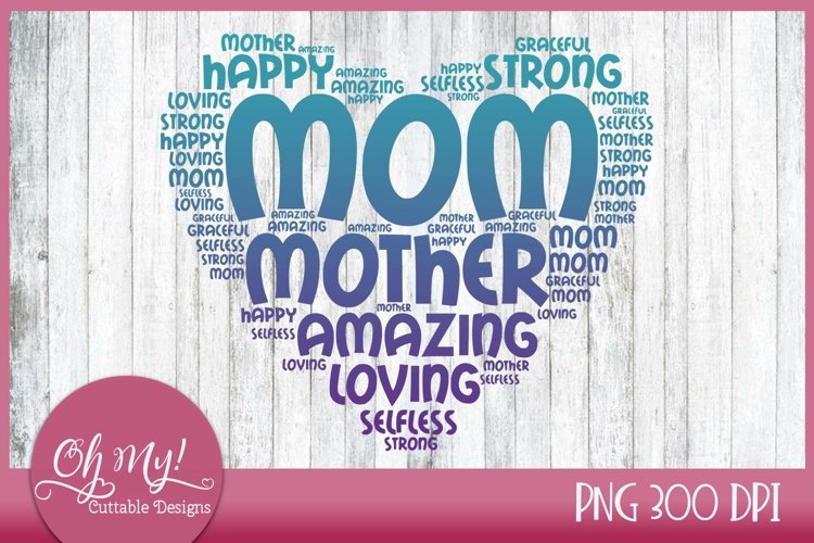 Mom Word Art Sublimation Design example image 1