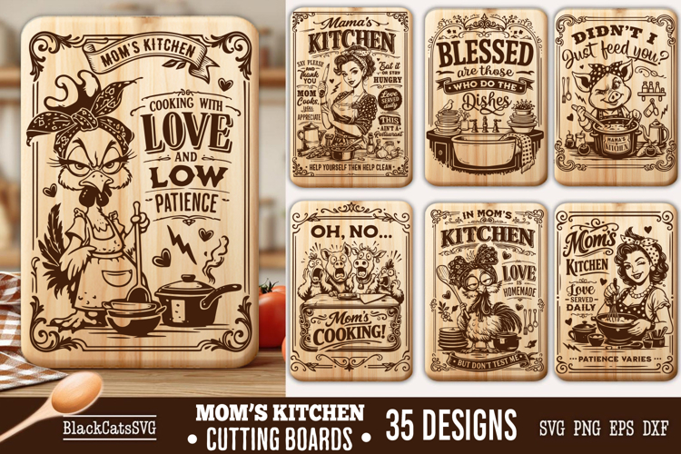 Funny Mamas Kitchen Cutting Board SVG Bundle 35 designs