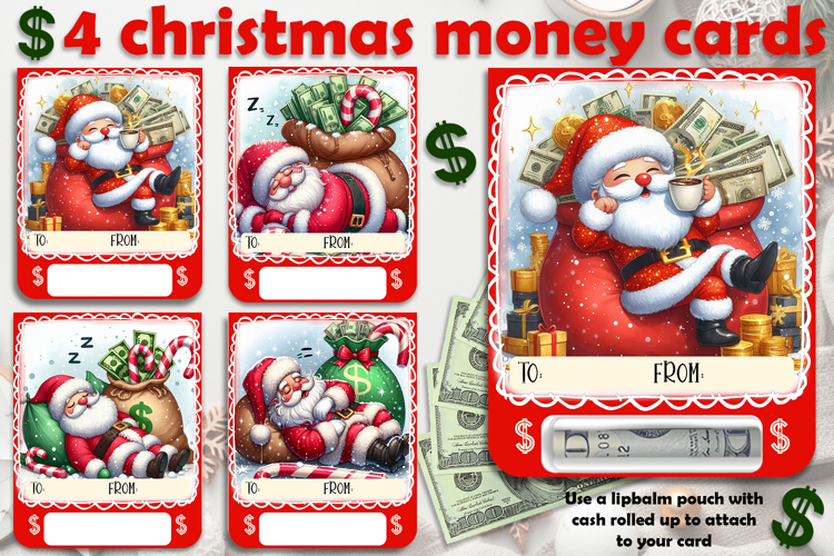 Christmas cards, funny gift Money cards for printing