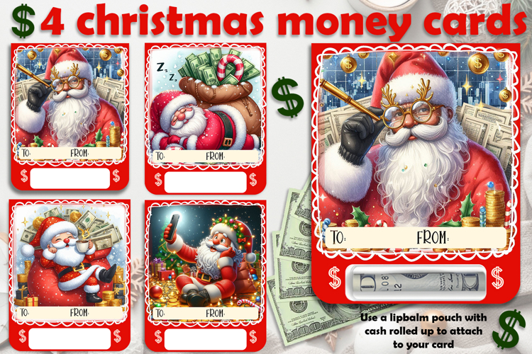 Christmas cards, funny gift Money cards for printing