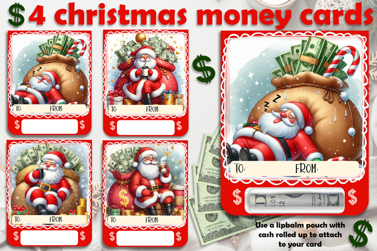 Christmas cards, funny gift Money cards for printing