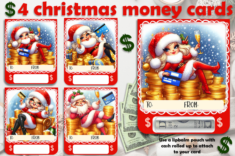 Christmas cards, funny gift Money cards for printing