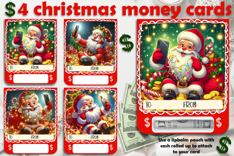 Christmas cards, funny gift Money cards for printing