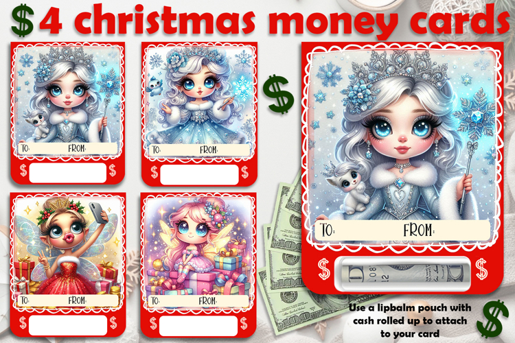 Christmas cards, funny gift Money cards for printing