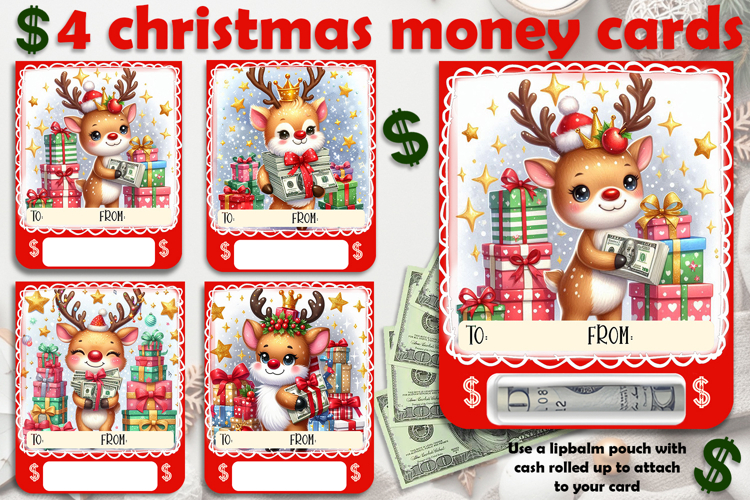 Christmas cards, funny gift Money cards for printing