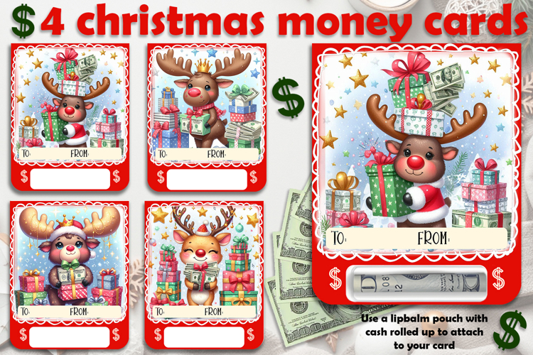 Christmas cards, funny gift Money cards for printing