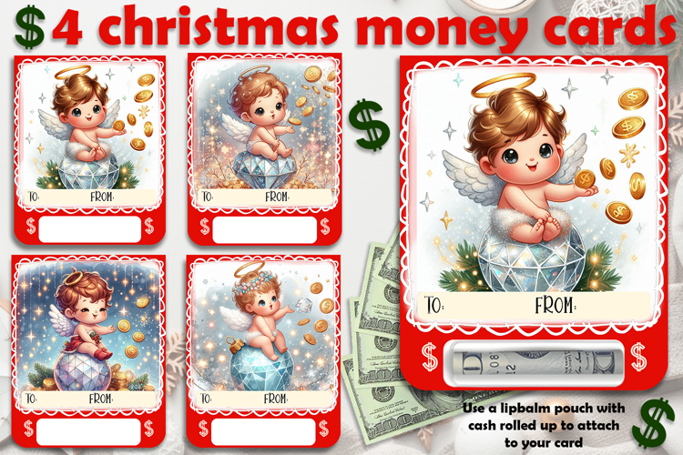 Christmas cards, funny gift Money cards for printing