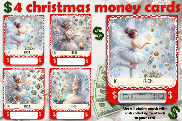 Christmas cards, funny gift Money cards for printing
