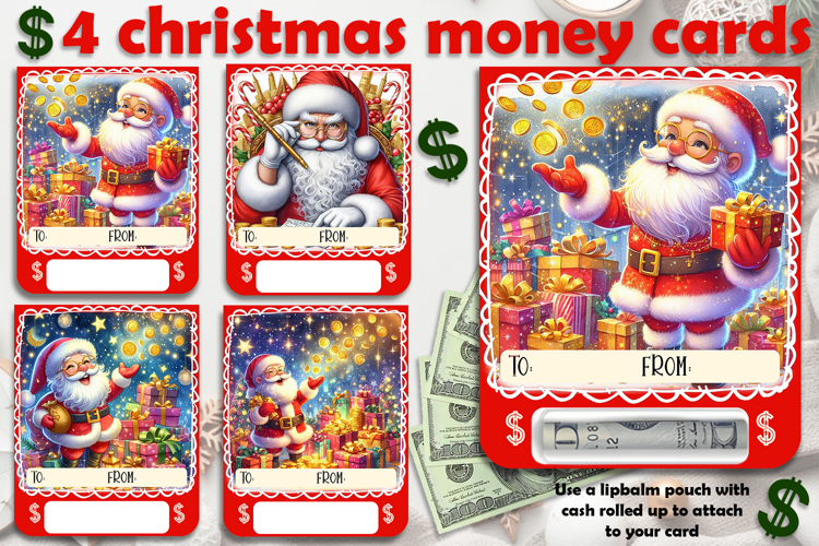 Christmas cards, funny gift Money cards for printing