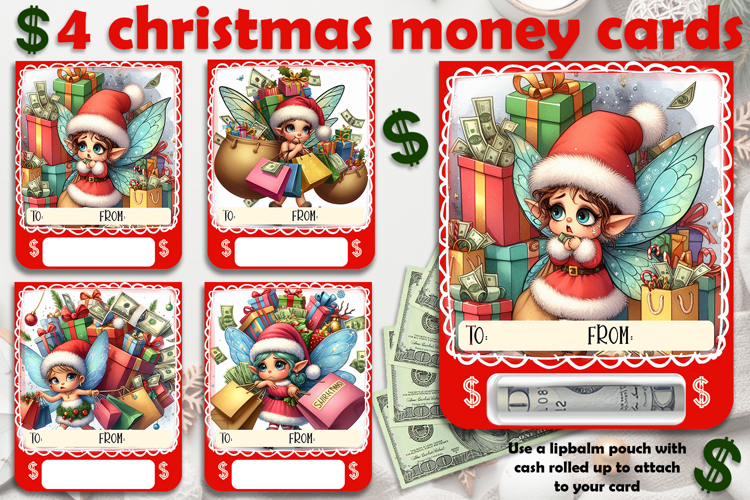 Christmas cards, funny gift Money cards for printing