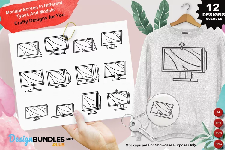Monitor Screen In Different Types And Models Clipart Set