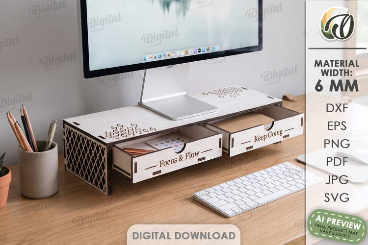 Monitor Shelf Laser Cut. Desk Organizer. Monitor Stand SVG